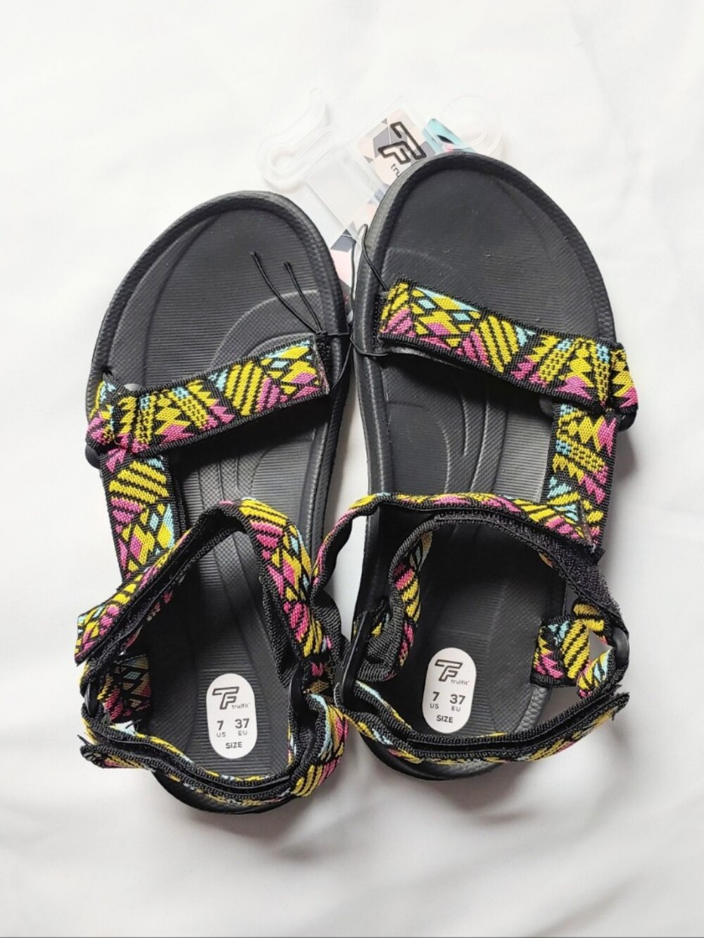 Trufit Women's Yellow & Black Tribal Design Trekking/ Outdoor/ Casual Sandals, 7